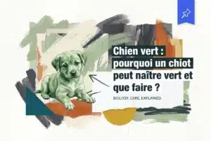 Professional header image for educational tutorial: Chien vert : pourquoi un chiot peut naître vert et que fa...